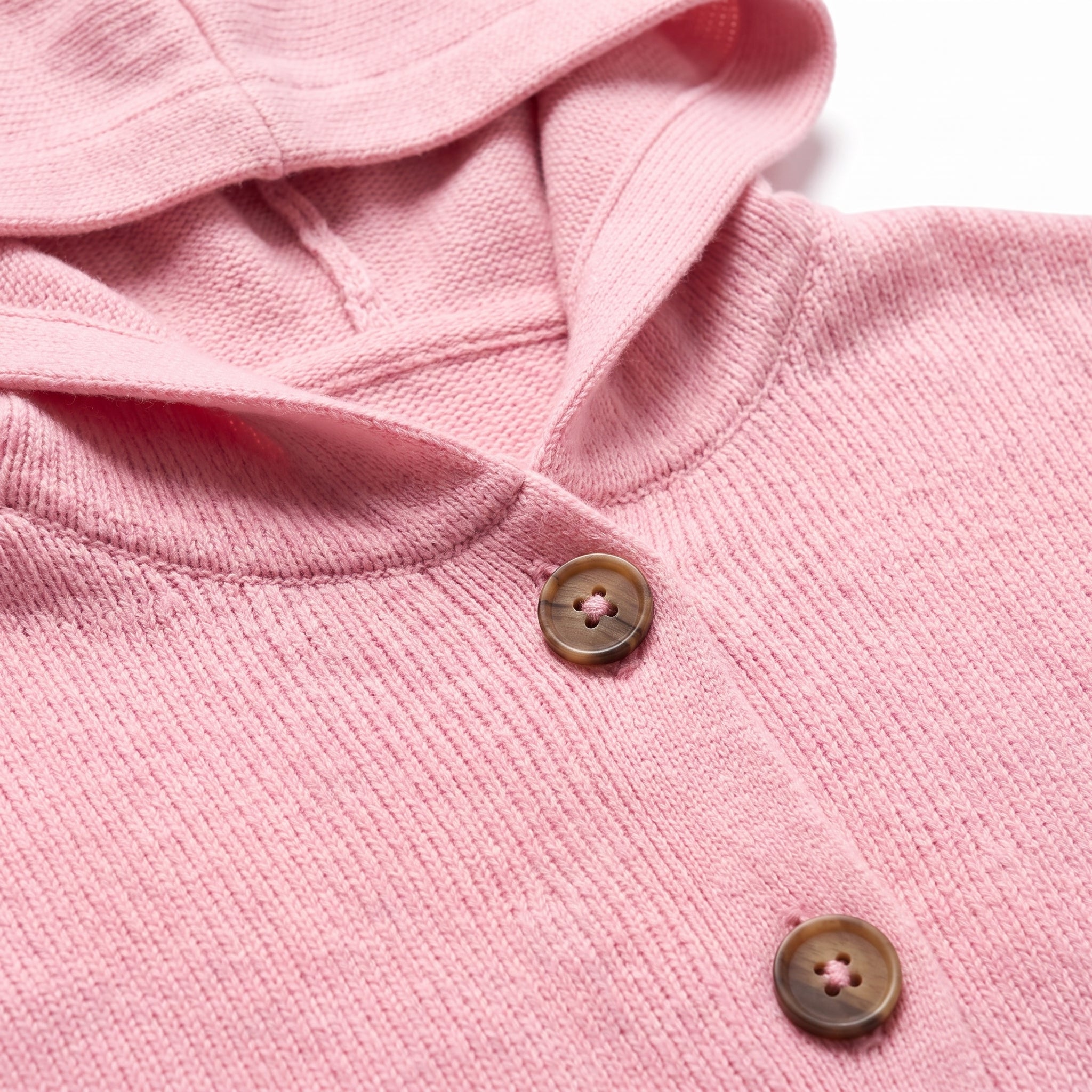 Hooded Cardigan Long Sleeve Ribbed Knit Front Buttons Relaxed Fit - detail