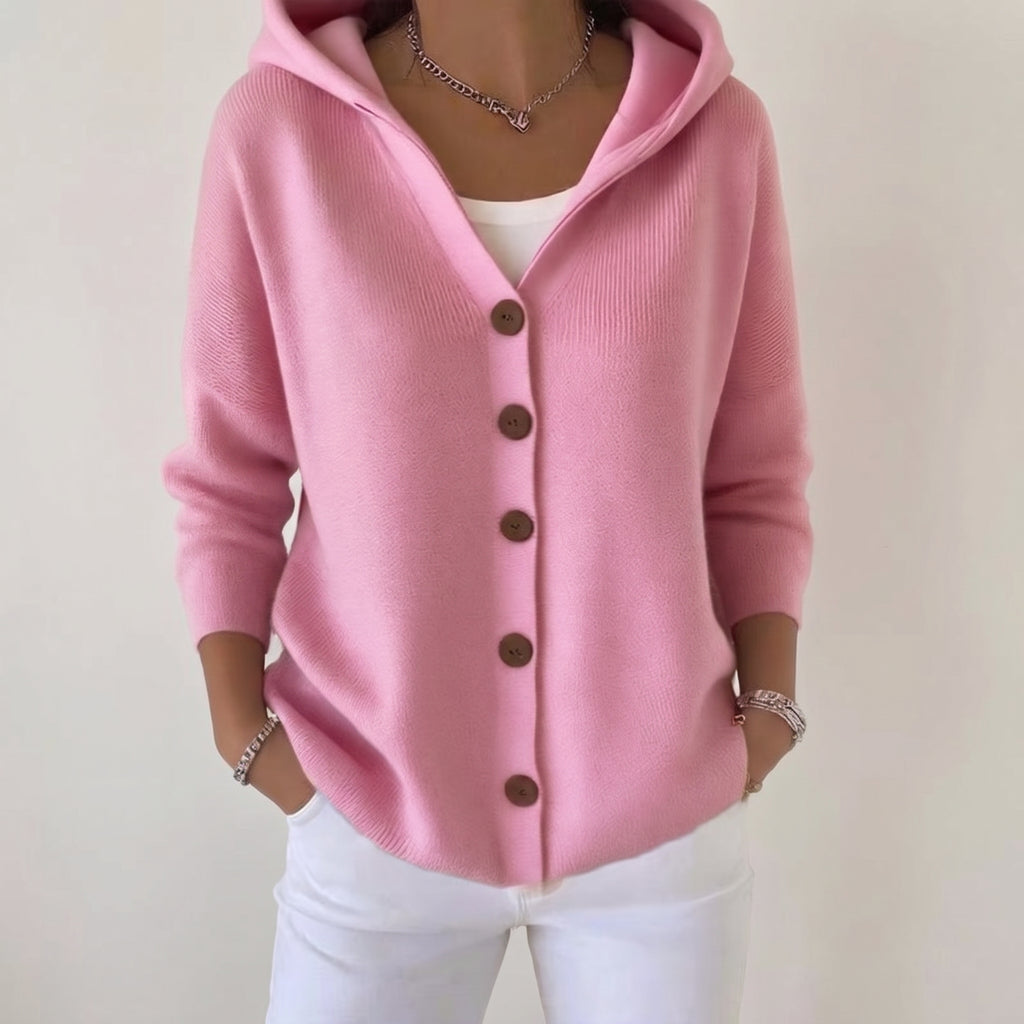 Hooded Cardigan Knit Front Buttons Relaxed Oversized Fit - hero