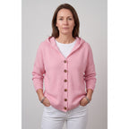 Hooded Cardigan Long Sleeve Ribbed Knit Front Buttons Relaxed Fit - hero