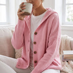 Hooded Cardigan Knit Front Buttons Relaxed Oversized Fit - in-use