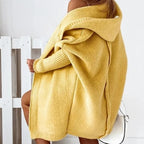 Hooded Cardigan Long Open-Front With Hood And Solid Color Knit - Image 4