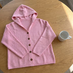 Hooded Cardigan Knit Front Buttons Relaxed Oversized Fit - scale