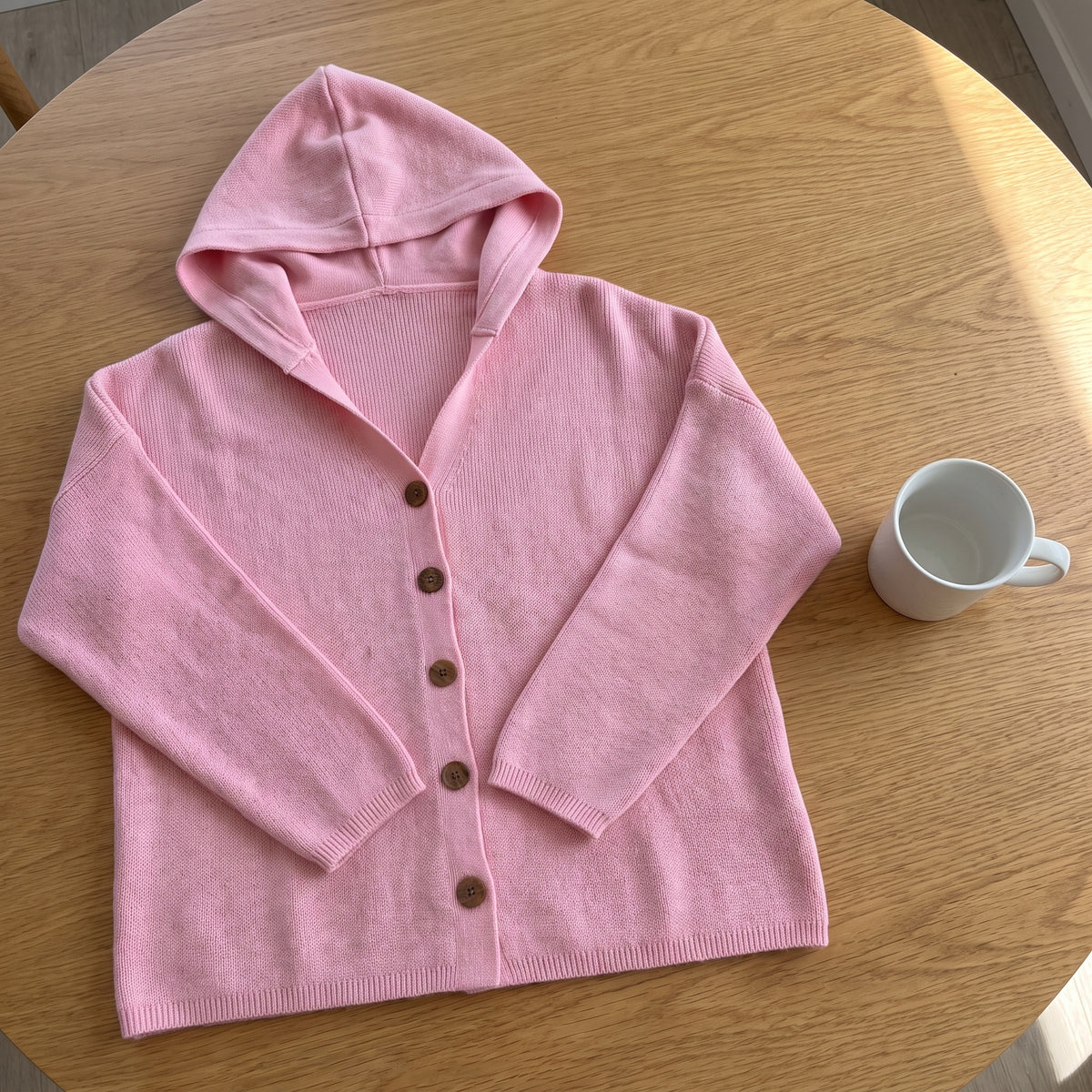 Hooded Cardigan Knit Front Buttons Relaxed Oversized Fit - scale