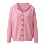 Hooded Cardigan Knit Front Buttons Relaxed Oversized Fit - studio