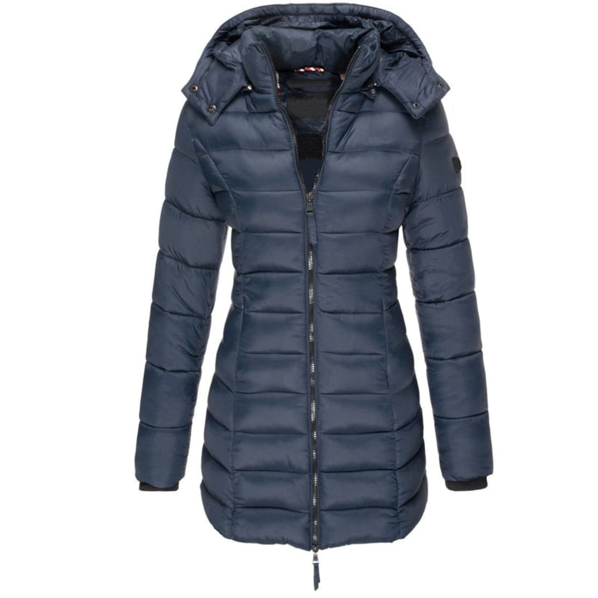 Hooded Down Jacket with Water-Resistant Long Length and Zip-Front - Image 1