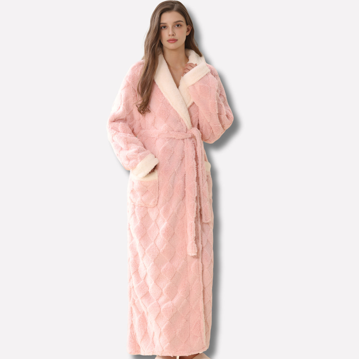 Hooded Flannel Bathrobe with Ankle-Length Coverage and Tie Belt - Image 1