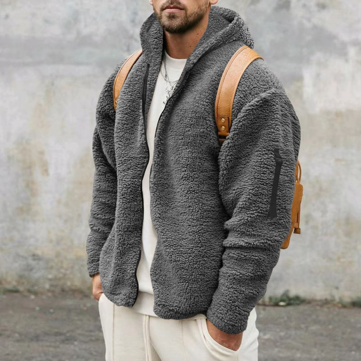 Hooded Fleece Jacket with Plush Casual Fit and Full-Zip Front - Image 4