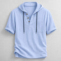 Hooded Henley Shirt with Relaxed Fit and Short Sleeves - Image 1