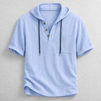 Hooded Henley Shirt with Relaxed Fit and Short Sleeves - Image 1