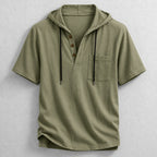 Hooded Henley Shirt with Relaxed Fit and Short Sleeves - Image 3