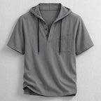 Hooded Henley Shirt with Relaxed Fit and Short Sleeves - Image 4