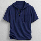 Hooded Henley Shirt with Relaxed Fit and Short Sleeves - Image 5