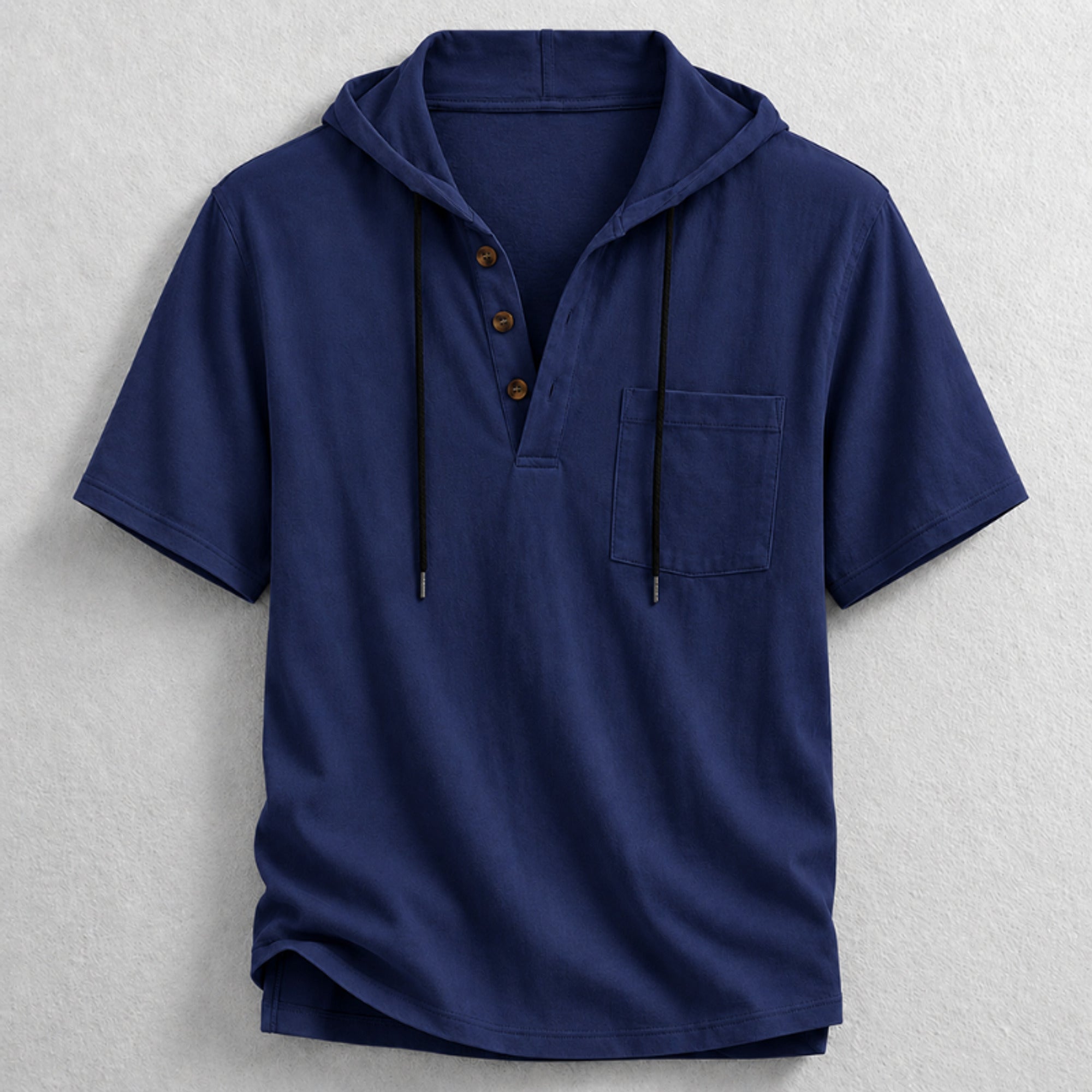 Hooded Henley Shirt with Relaxed Fit and Short Sleeves - Image 5