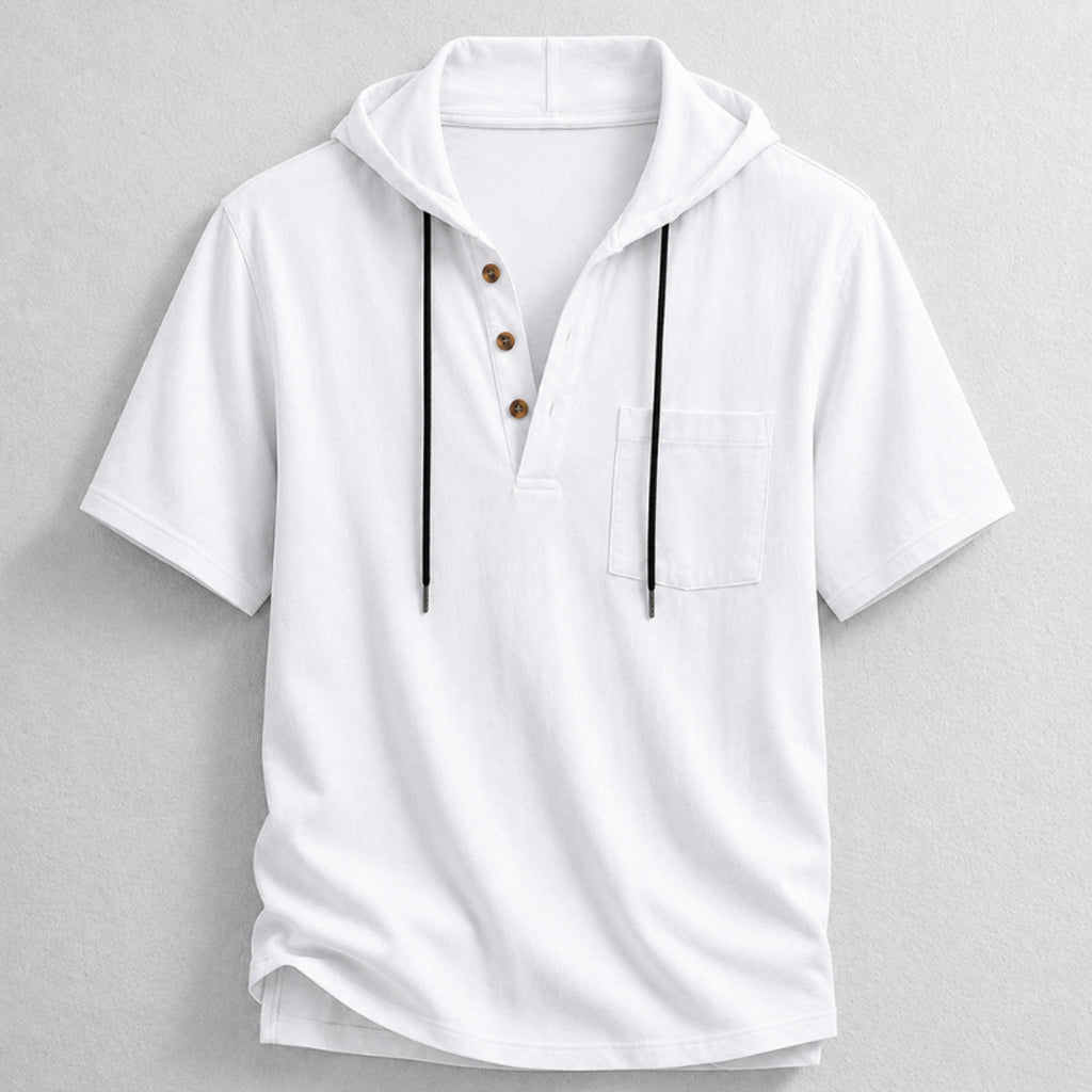 Hooded Henley Shirt with Relaxed Fit and Short Sleeves - Image 6