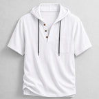 Hooded Henley Shirt with Relaxed Fit and Short Sleeves - Image 6