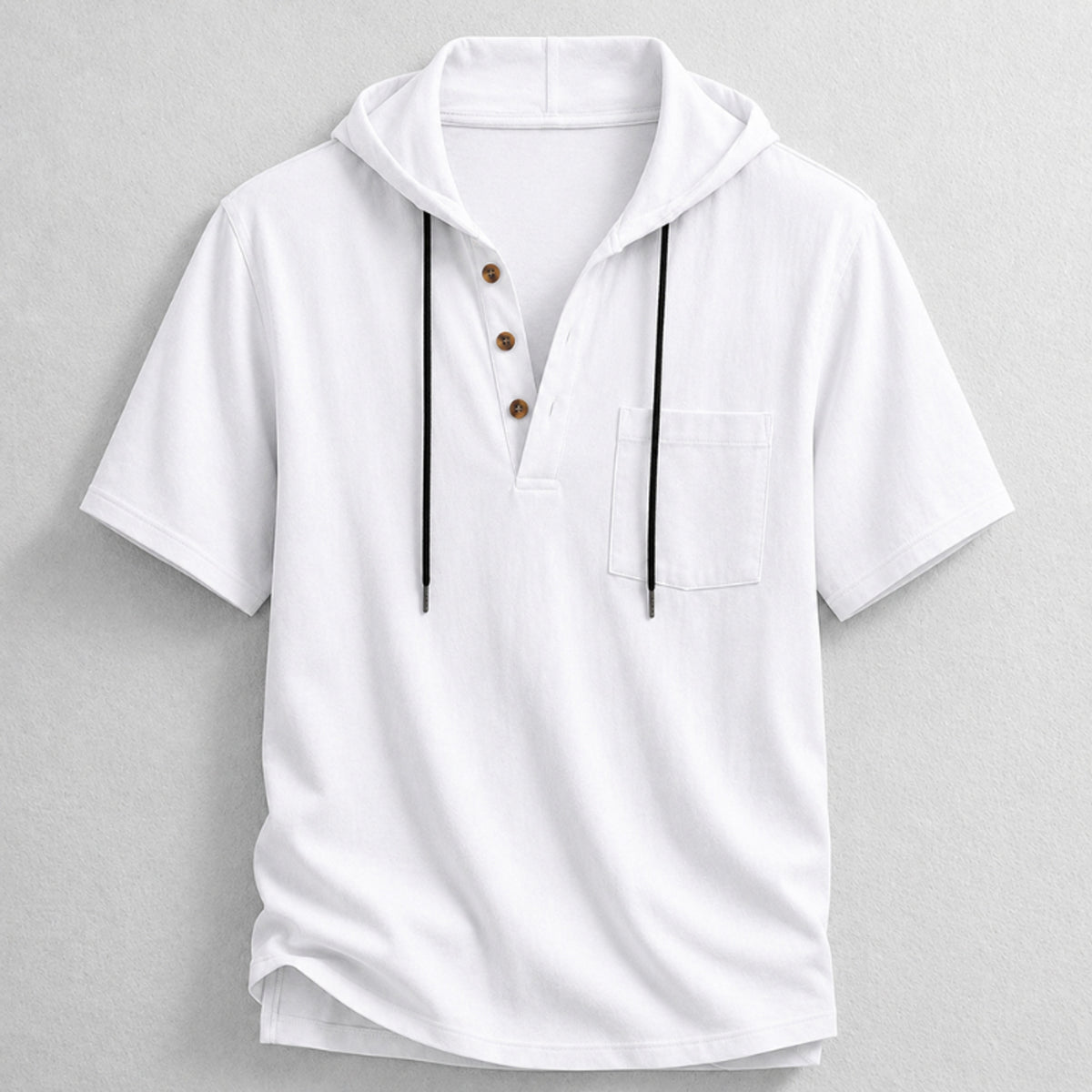 Hooded Henley Shirt with Relaxed Fit and Short Sleeves - Image 6