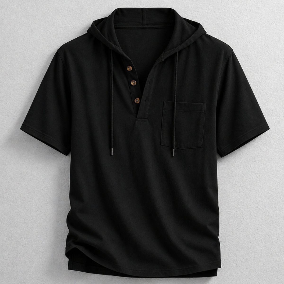 Hooded Henley Shirt with Relaxed Fit and Short Sleeves - Image 7