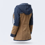 Hooded Jacket Denim and Suede Color Block with Drawstring Hood and Decorative Studs Jacket - angle