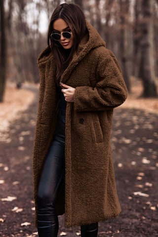 Hooded Teddy Coat with Plush Long Silhouette and Hood - Image 2