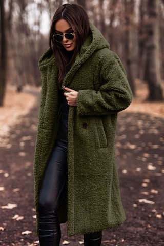 Hooded Teddy Coat with Plush Long Silhouette and Hood - Image 3