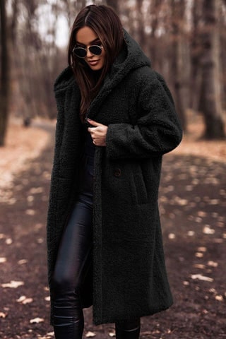 Hooded Teddy Coat with Plush Long Silhouette and Hood - Image 4