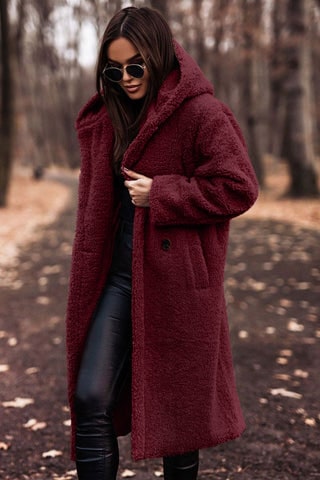 Hooded Teddy Coat with Plush Long Silhouette and Hood - Image 5