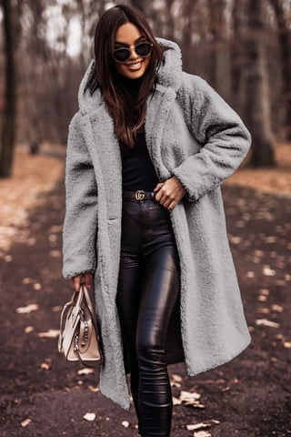 Hooded Teddy Coat with Plush Long Silhouette and Hood - Image 6