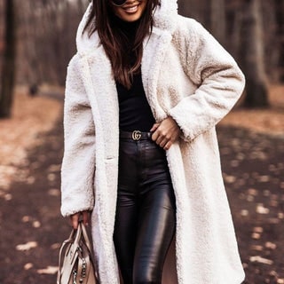 Hooded Teddy Coat with Plush Long Silhouette and Hood - Image 7