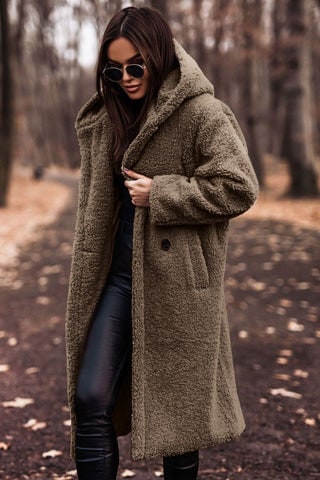 Hooded Teddy Coat with Plush Long Silhouette and Hood - Image 8