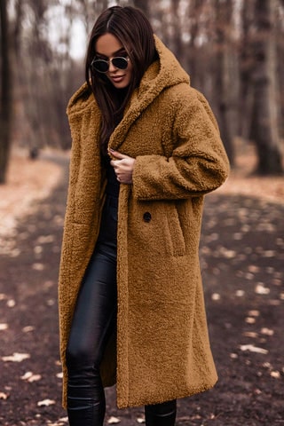 Hooded Teddy Coat with Plush Long Silhouette and Hood - Image 9