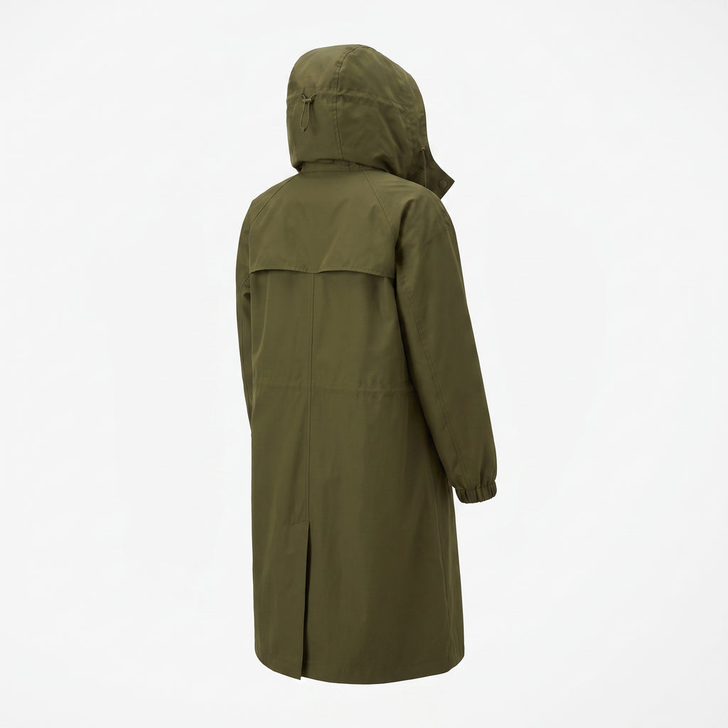 Women's Hooded Trench Coat Long Button-Front - angle