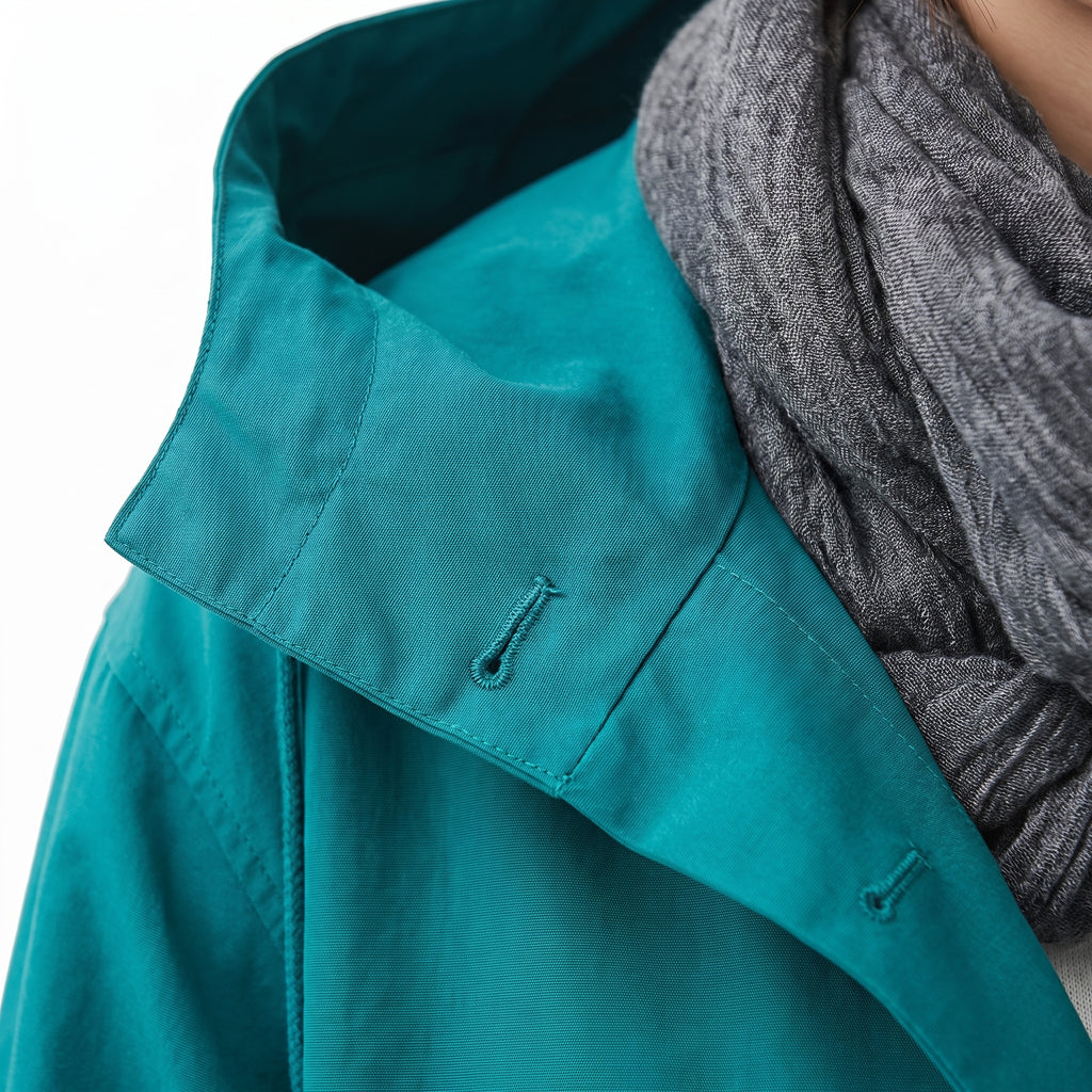 Women's Hooded Trench Coat Long Button-Front - detail