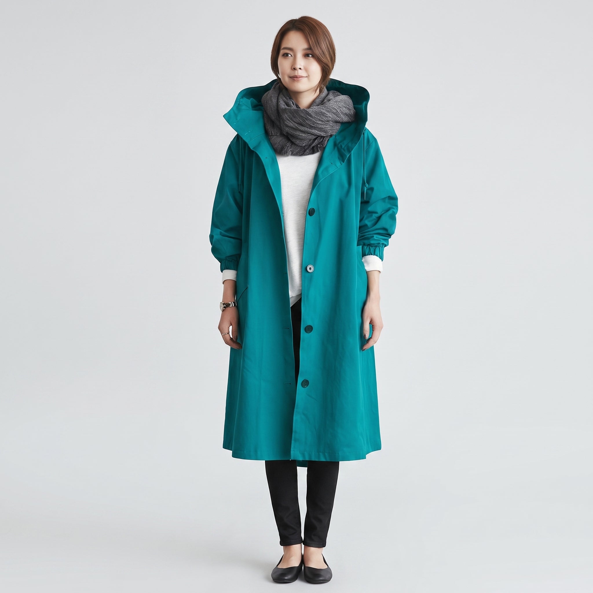 Women's Hooded Trench Coat Long Button-Front - hero