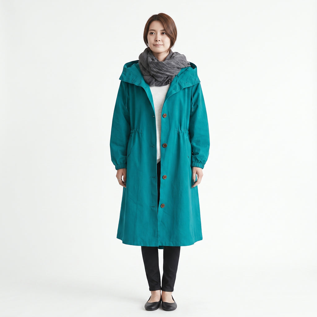 Women's Hooded Trench Coat Long Button-Front - studio