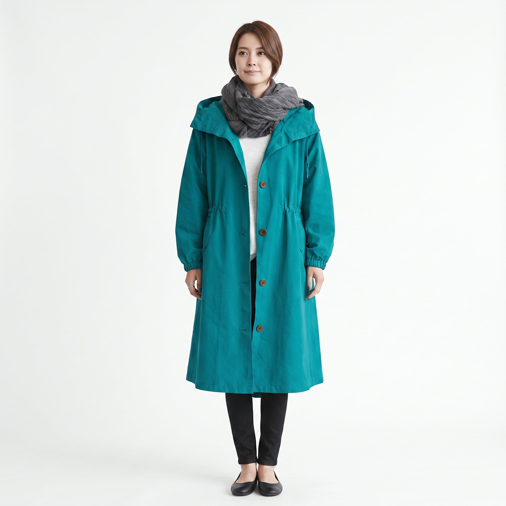 Women's Hooded Trench Coat Long Button-Front - studio