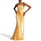 NOVA | Robe maxi pour invitées de mariage – Robe formelle en satin une épaule jaune