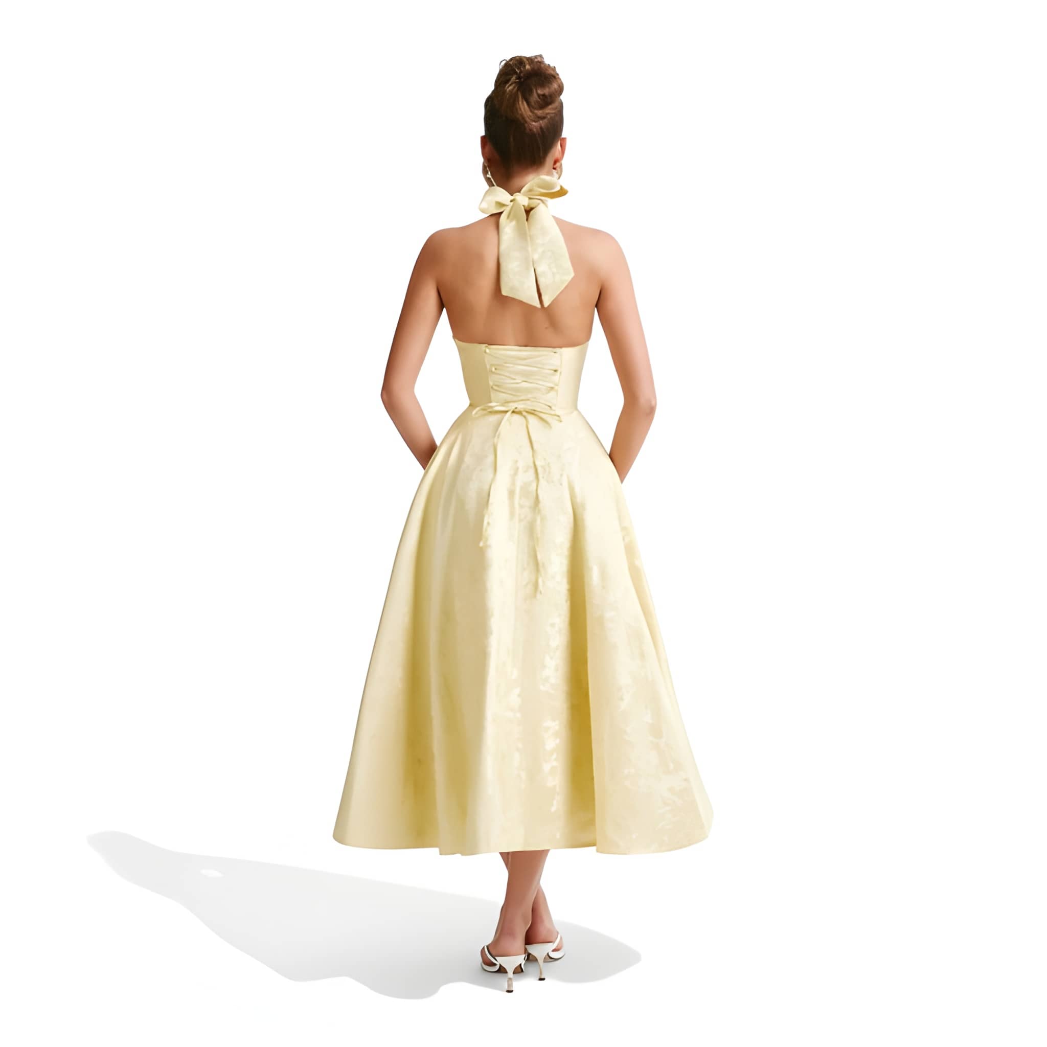 NOVA | Wedding Guest Halter Midi Dress with Flared Skirt for Women