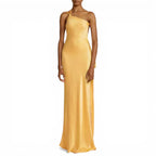 NOVA | Robe maxi pour invitées de mariage – Robe formelle en satin une épaule jaune