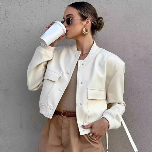 Jacket with Streamlined Cropped Fit and Snap Flap Pockets - Image 1