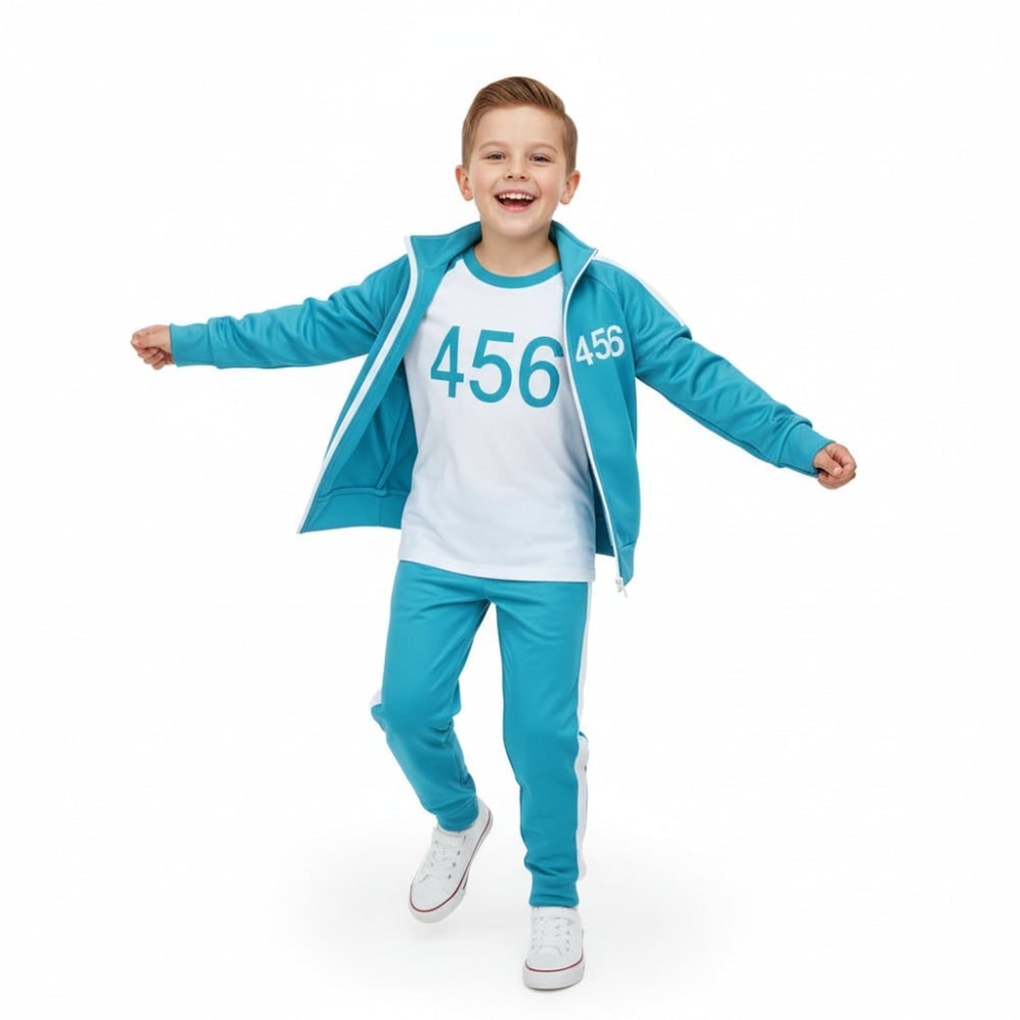Kids Halloween Costume Three-piece Tracksuit Set With Numbers And Side Stripes - Image 13