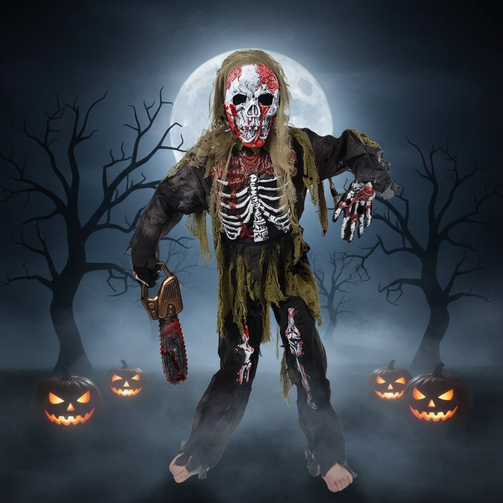Kids' Halloween Costume Zombie Skeleton With Skull Mask And Gloves Three-Piece Set - Image 1