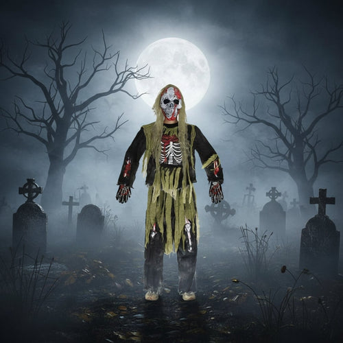 Kids' Halloween Costume Zombie Skeleton With Skull Mask And Gloves Three-Piece Set - Image 2