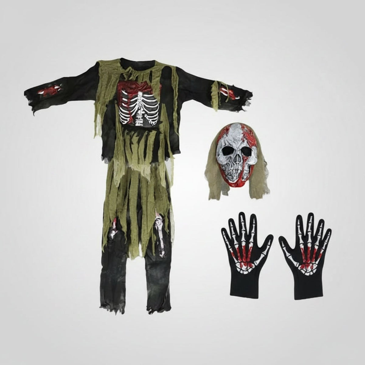 Kids' Halloween Costume Zombie Skeleton With Skull Mask And Gloves Three-Piece Set - Image 4