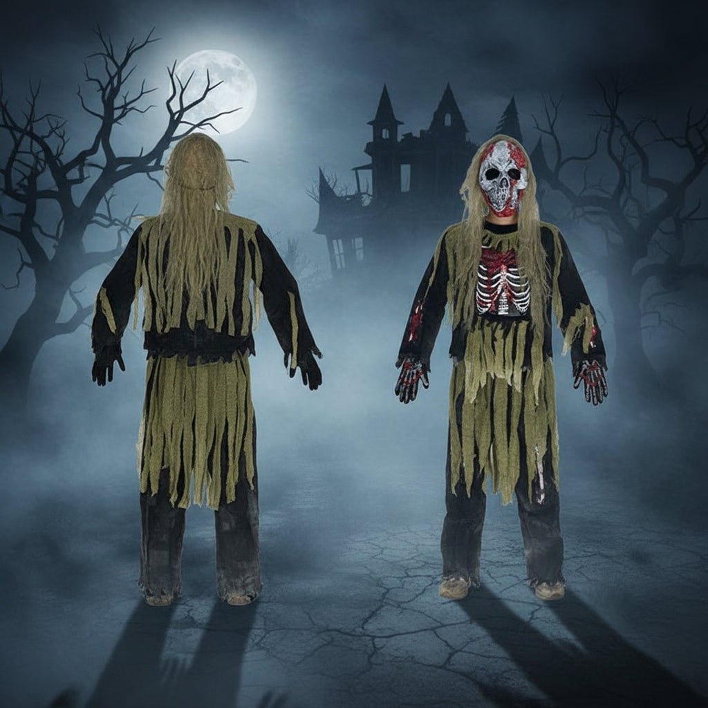 Kids' Halloween Costume Zombie Skeleton With Skull Mask And Gloves Three-Piece Set - Image 3