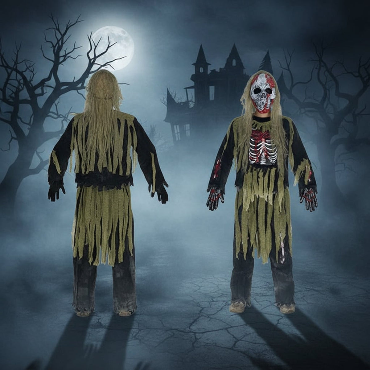 Kids' Halloween Costume Zombie Skeleton With Skull Mask And Gloves Three-Piece Set - Image 3