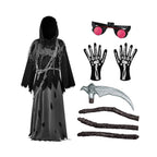 Kids' Halloween Grim Reaper Costume Hooded Robe Set With Glowing Eyes And Gloves - Image 7