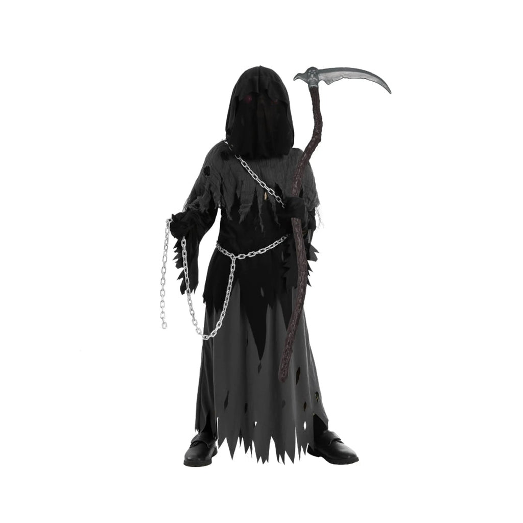 Kids' Halloween Grim Reaper Costume Hooded Robe Set With Glowing Eyes And Gloves - Image 8