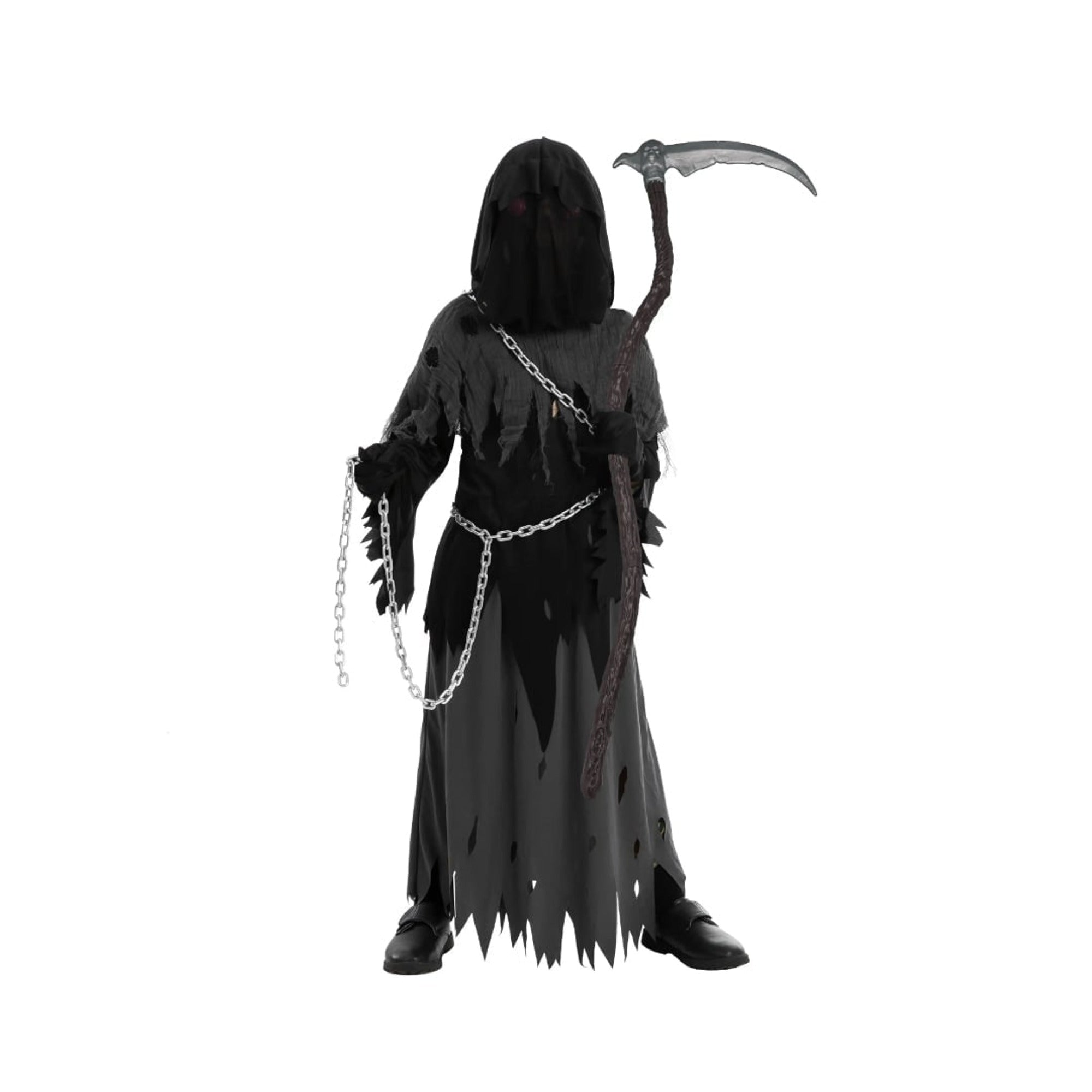 Kids' Halloween Grim Reaper Costume Hooded Robe Set With Glowing Eyes And Gloves - Image 8