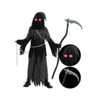 Kids' Halloween Grim Reaper Costume Hooded Robe Set With Glowing Eyes And Gloves - Image 5