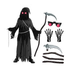 Kids' Halloween Grim Reaper Costume Hooded Robe Set With Glowing Eyes And Gloves - Image 4